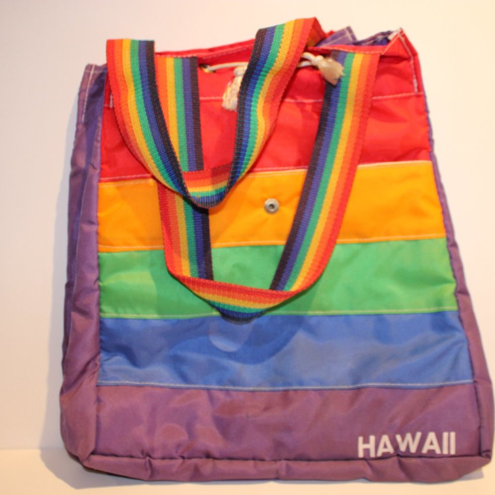 Vintage Hawaii Rainbow striped tote/cooler/ bucket bag